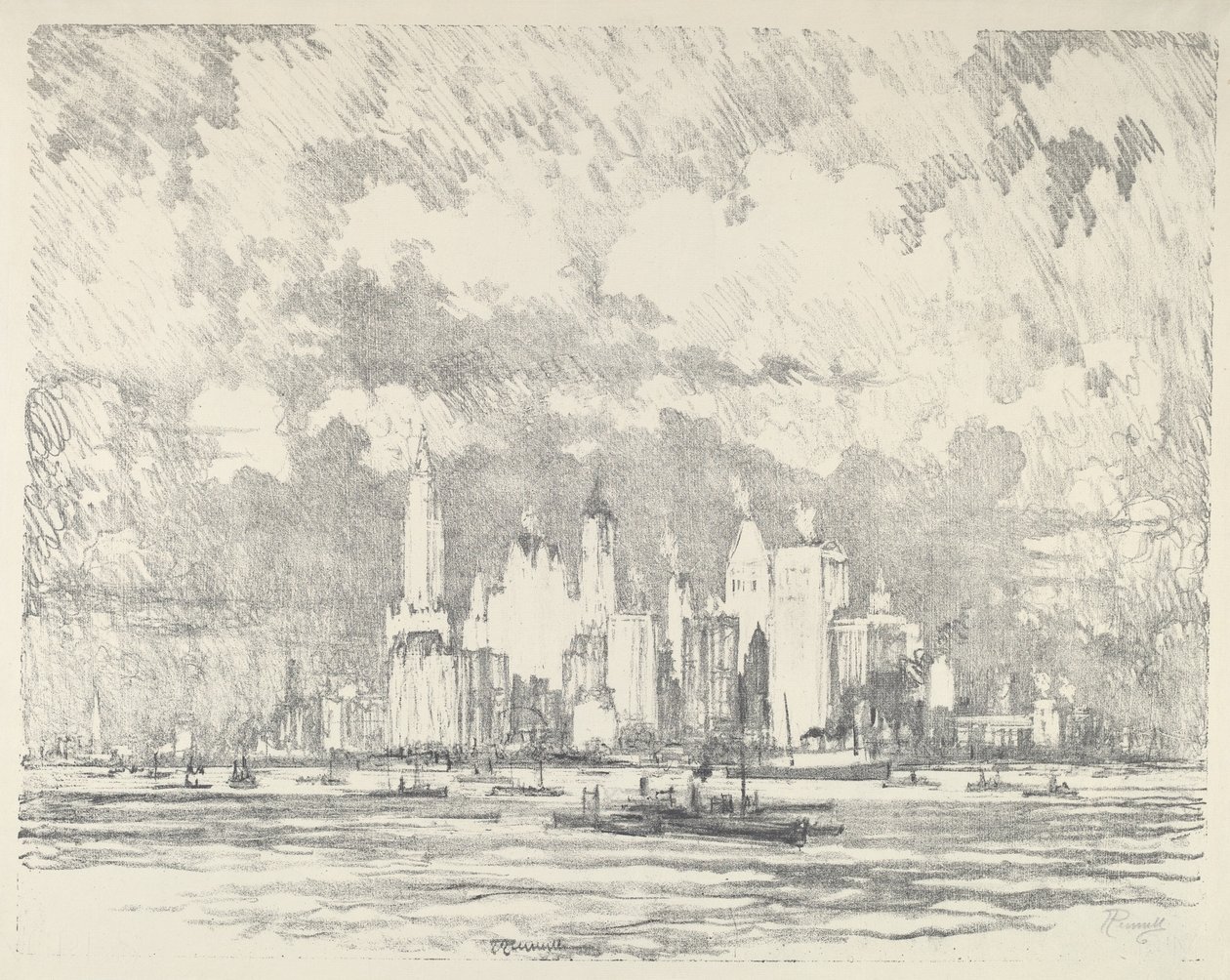 New York från Ellis Island, 1910. av Joseph Pennell