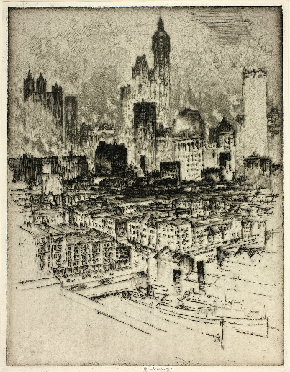 New York, från Brooklyn Bridge av Joseph Pennell