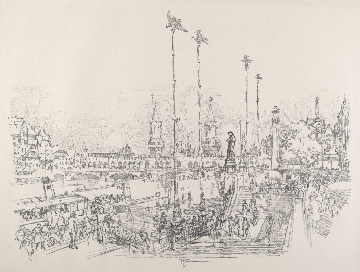Oberbaumbron, Berlin, 1921. av Joseph Pennell