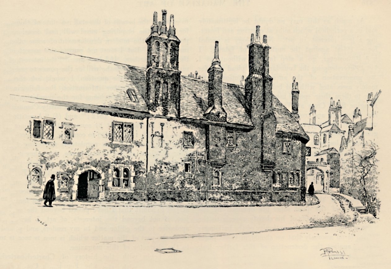 Old Charterhouse: Exteriör fasad av Washhouse Court, med den inre porten, 1886 av Joseph Pennell