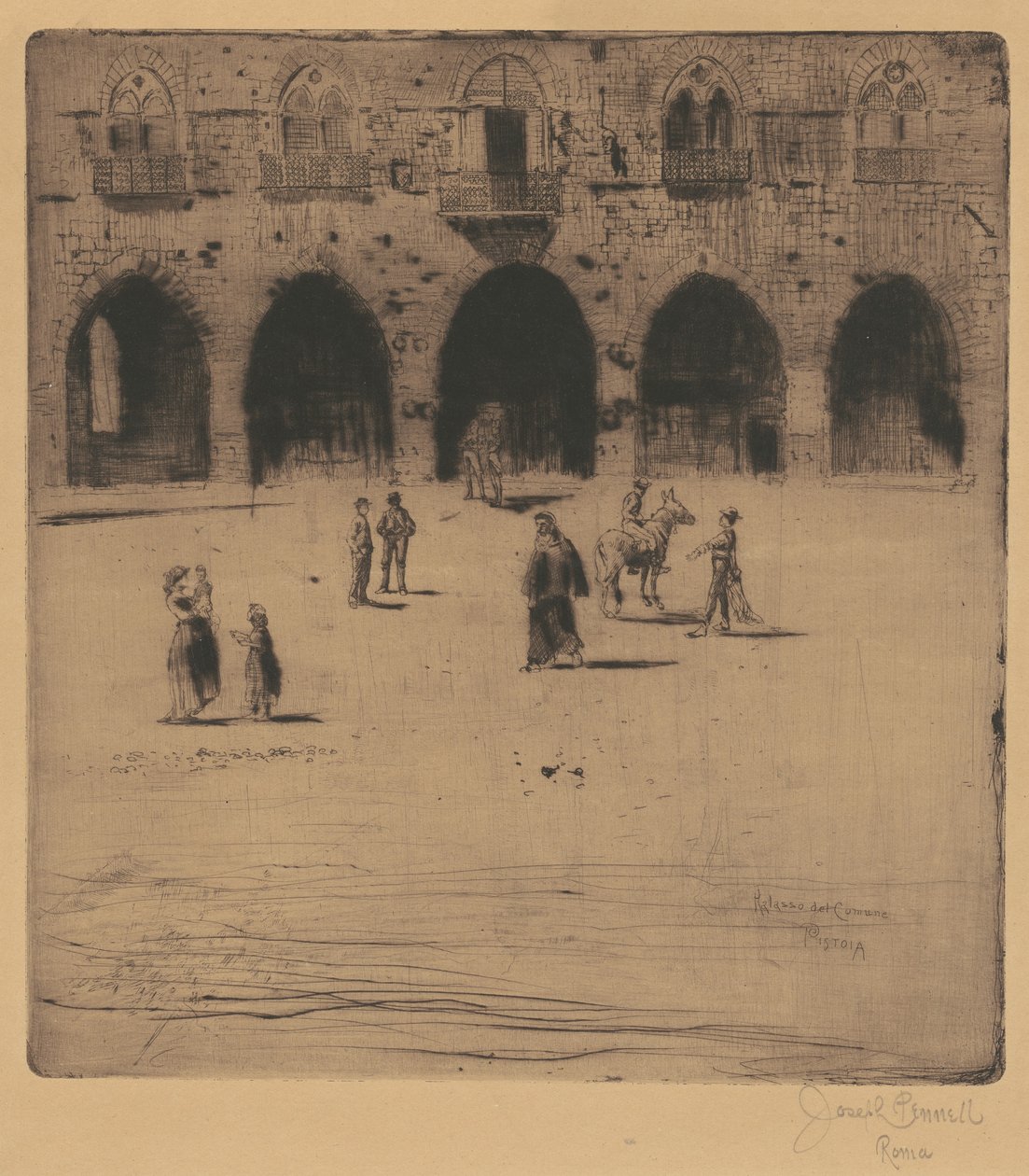 Piazza del Comune, Pistoia, 1883. av Joseph Pennell