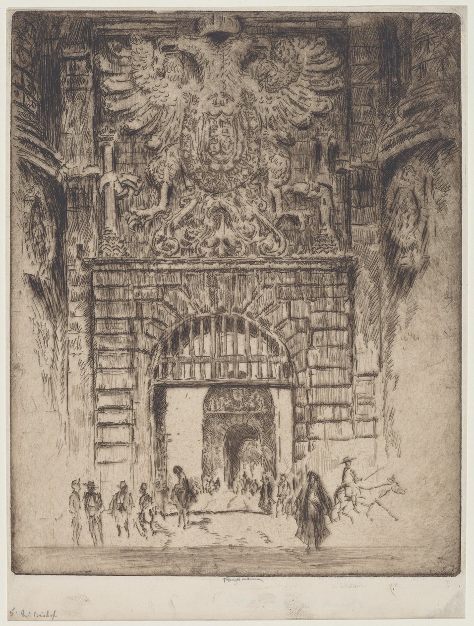 Puerta Bisagra, Madrids port, Toledo av Joseph Pennell