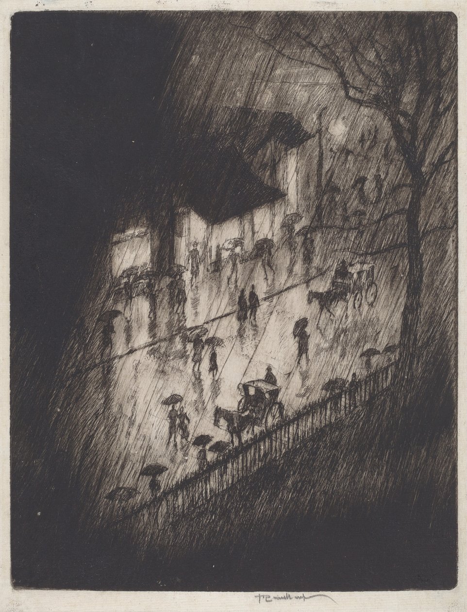 Regnig natt, Charing Cross-butiker av Joseph Pennell