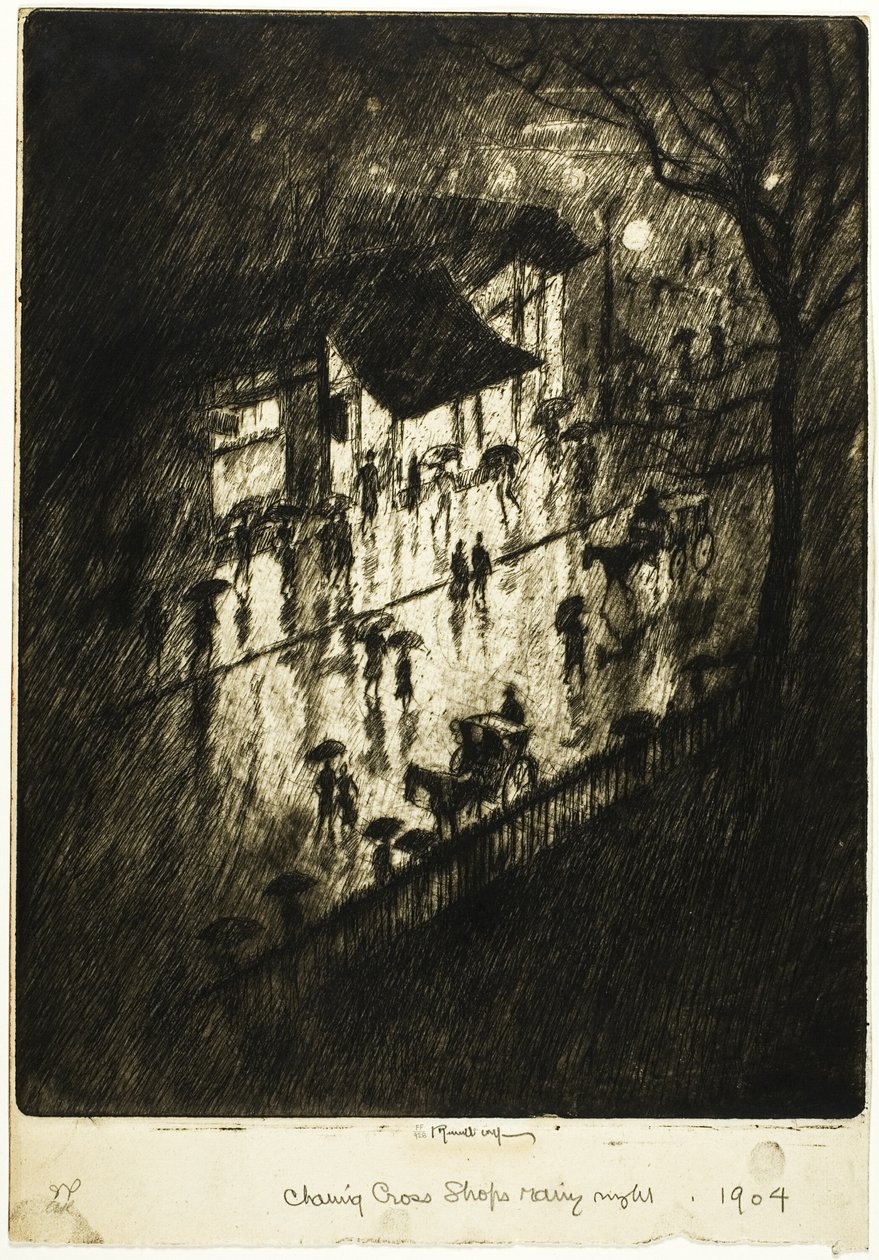 Regnig natt, Charing Cross-butiker av Joseph Pennell