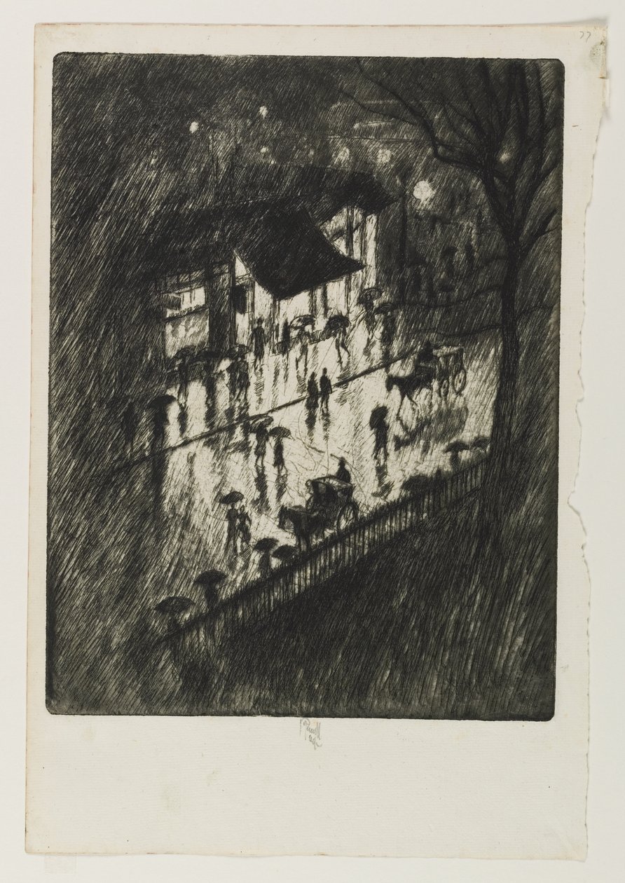 Regnig natt, Charing Cross-butiker, 1903 av Joseph Pennell