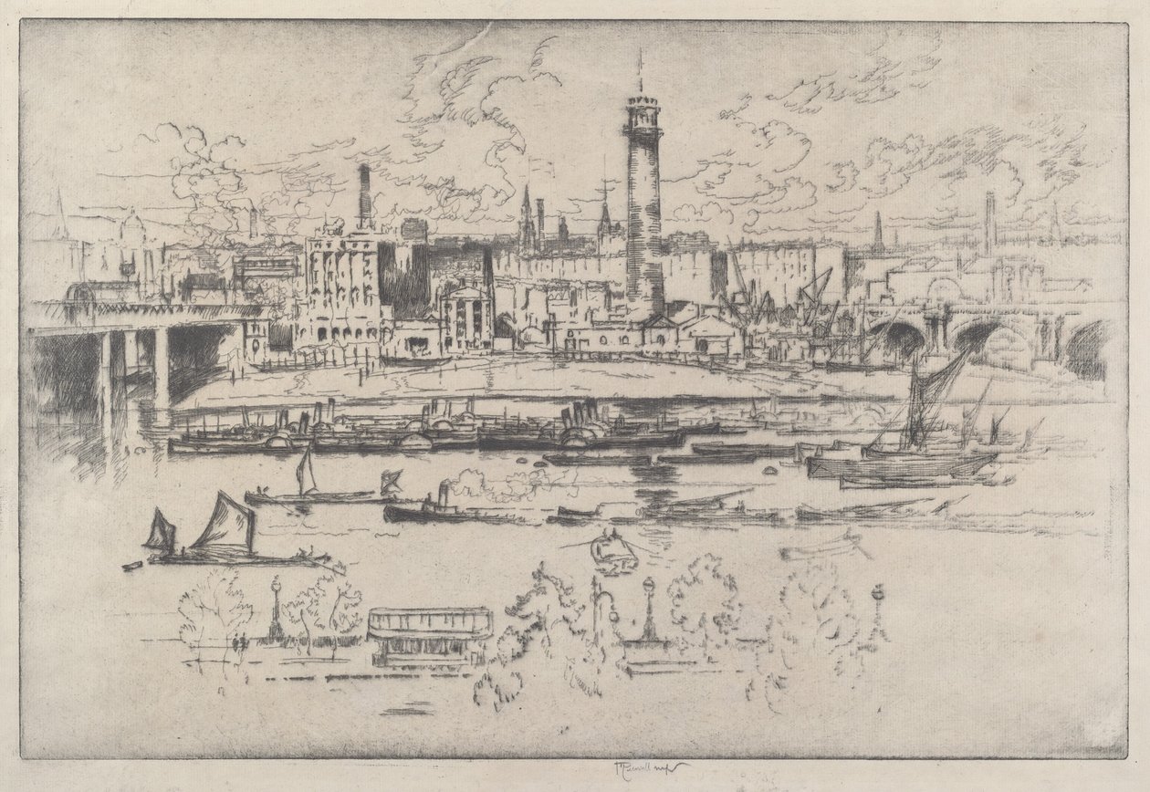 Shot Tower mellan broarna av Joseph Pennell