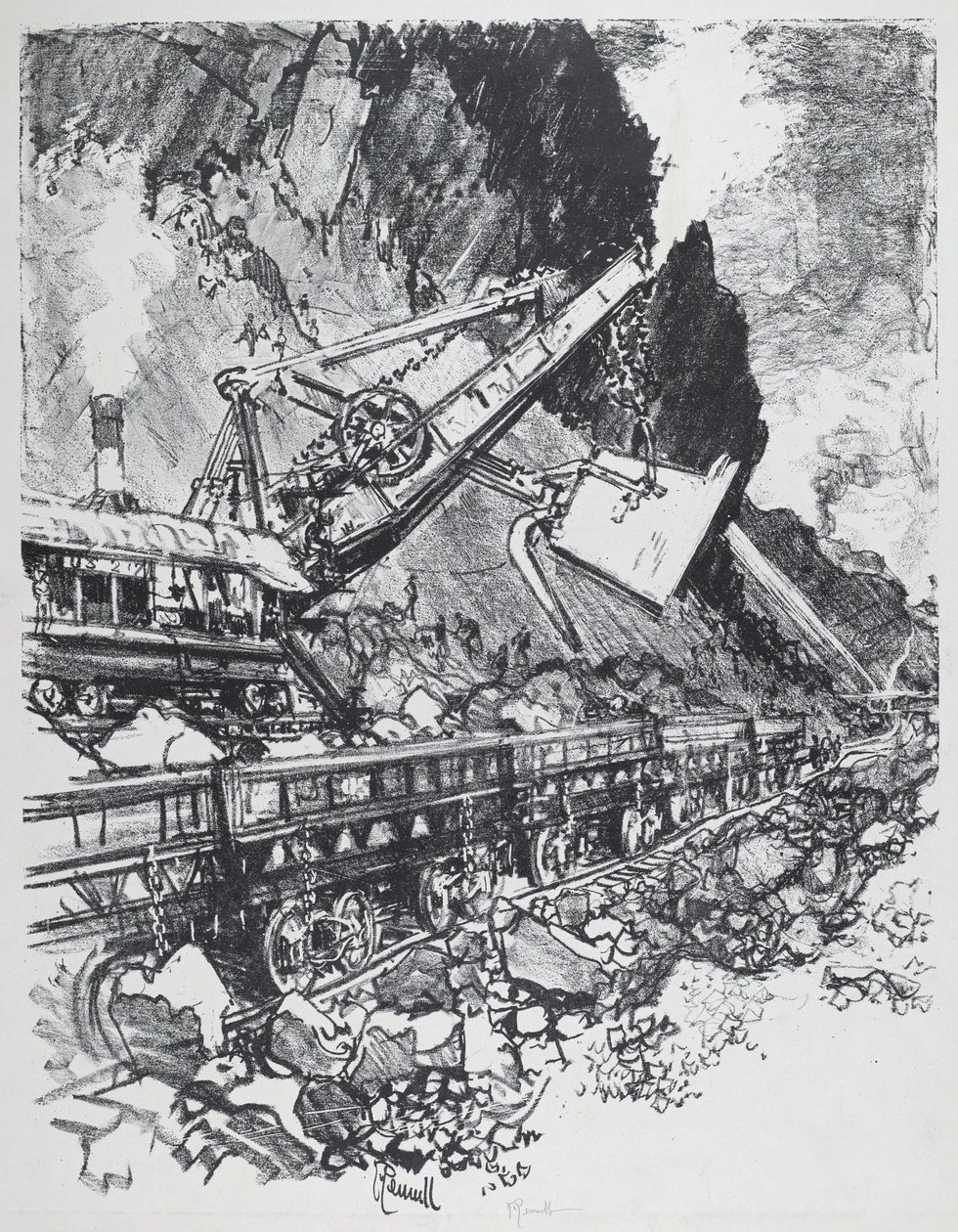 Steam Shovel in the Cut på Bas Obispo av Joseph Pennell