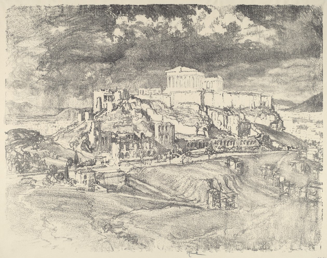Storm bakom Akropolis av Joseph Pennell