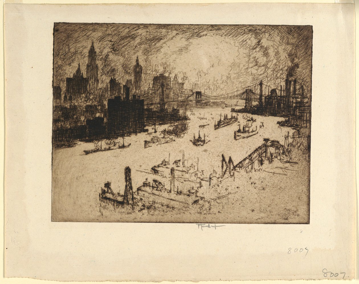 Solnedgång från Williamsburg Bridge av Joseph Pennell