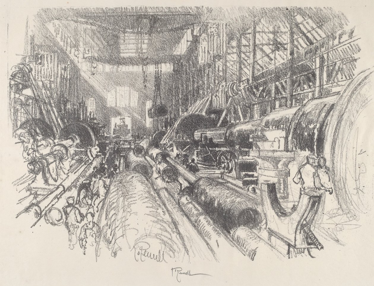 Världens största svarv, 1917. av Joseph Pennell