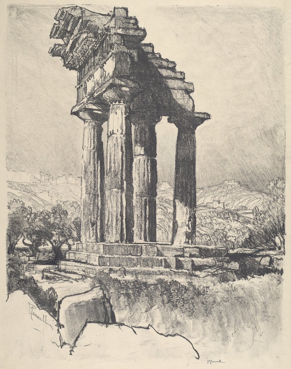 Kastors och Pollux kolonner, Girgenti av Joseph Pennell