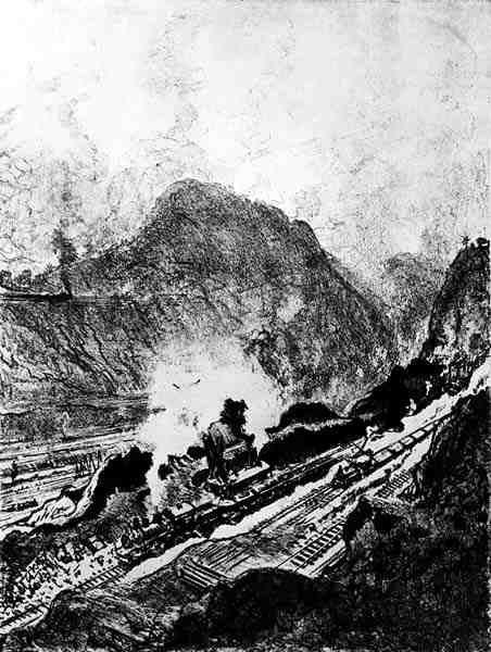 The Cut from Culebra, plåt XIII från Panamakanalen av Joseph Pennell, 1912 (kol på papper) av Joseph Pennell