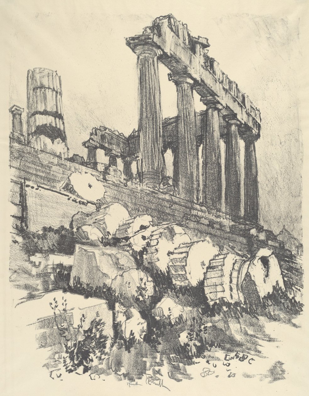 The Fallen Column, Aten, 1913. av Joseph Pennell