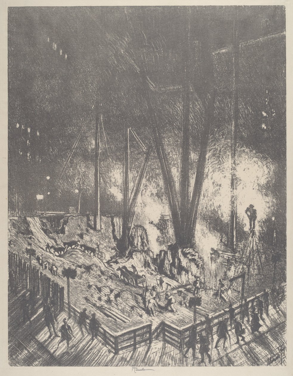 The Foundations, Building a Skyskrapa, 1910. av Joseph Pennell