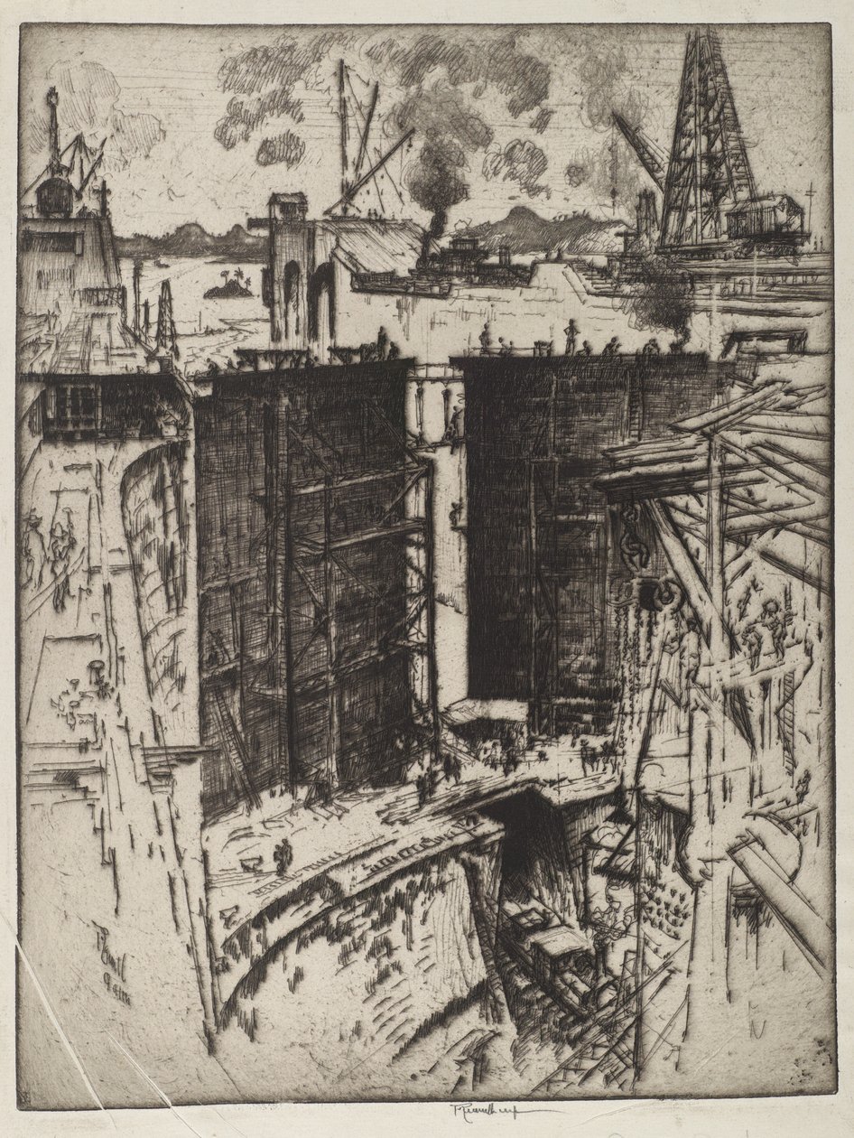 The Guard Gate, Gatun Lock, Panama, 1912 (etsning på papper) av Joseph Pennell