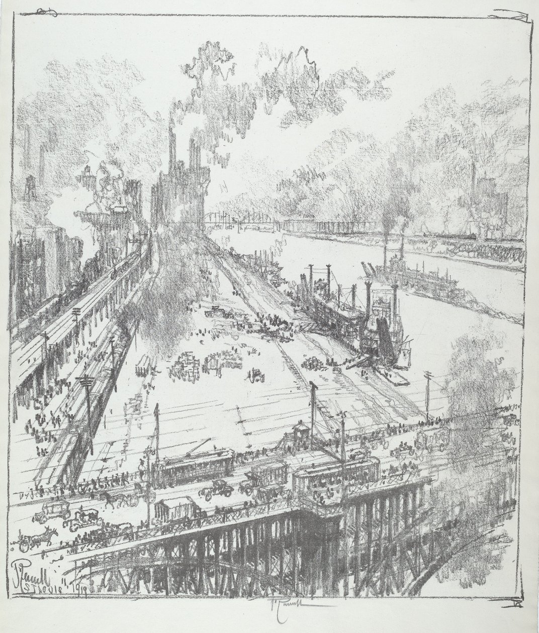 The Levee från Eads Bridge, St. Louis av Joseph Pennell