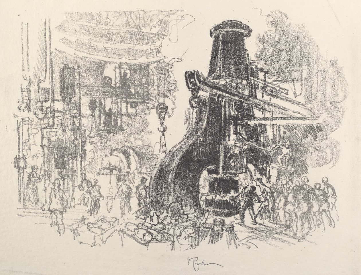 The Little Men of the Big Hammer, 1917. av Joseph Pennell