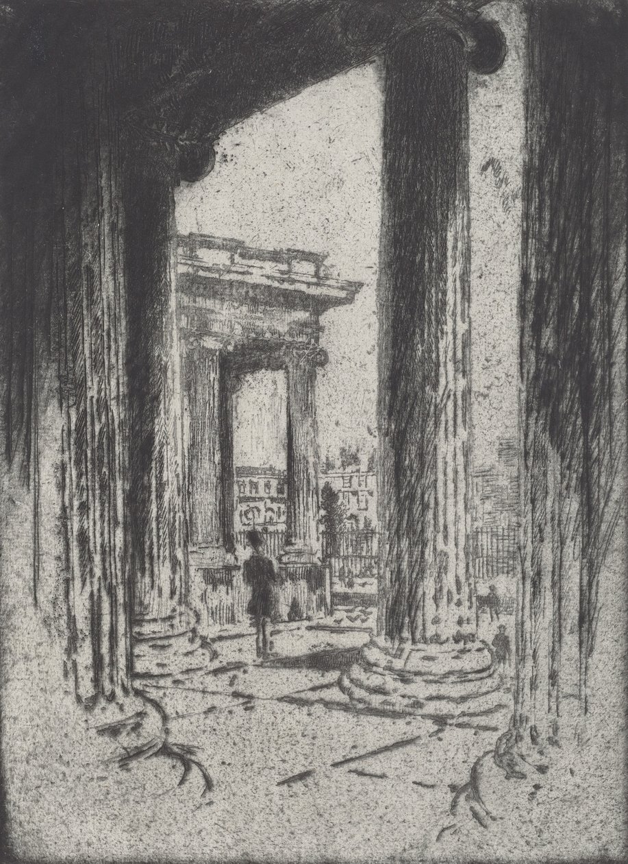 Portiken, British Museum, 1905. av Joseph Pennell