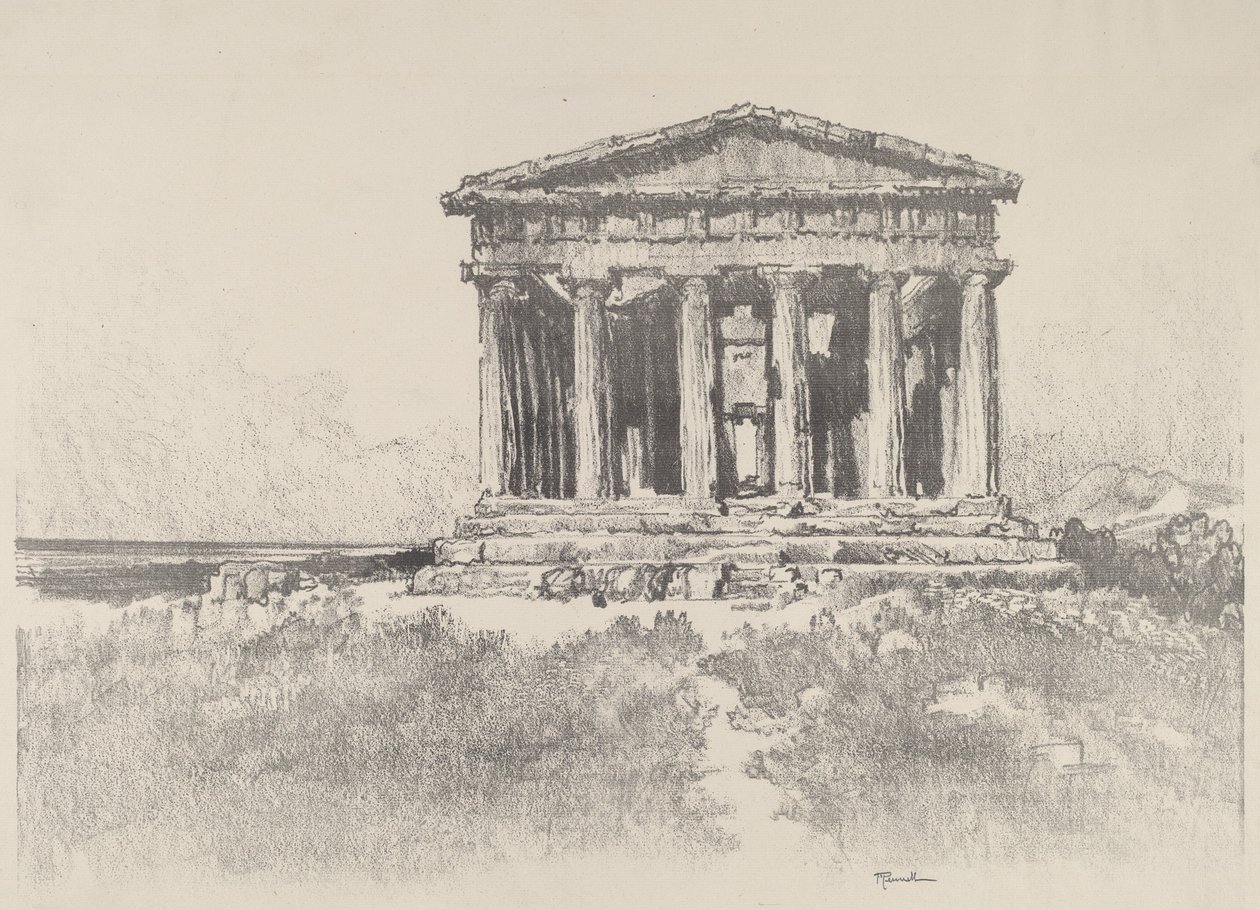 Templet vid havet, Temple of Concord, Girgenti, 1913. av Joseph Pennell