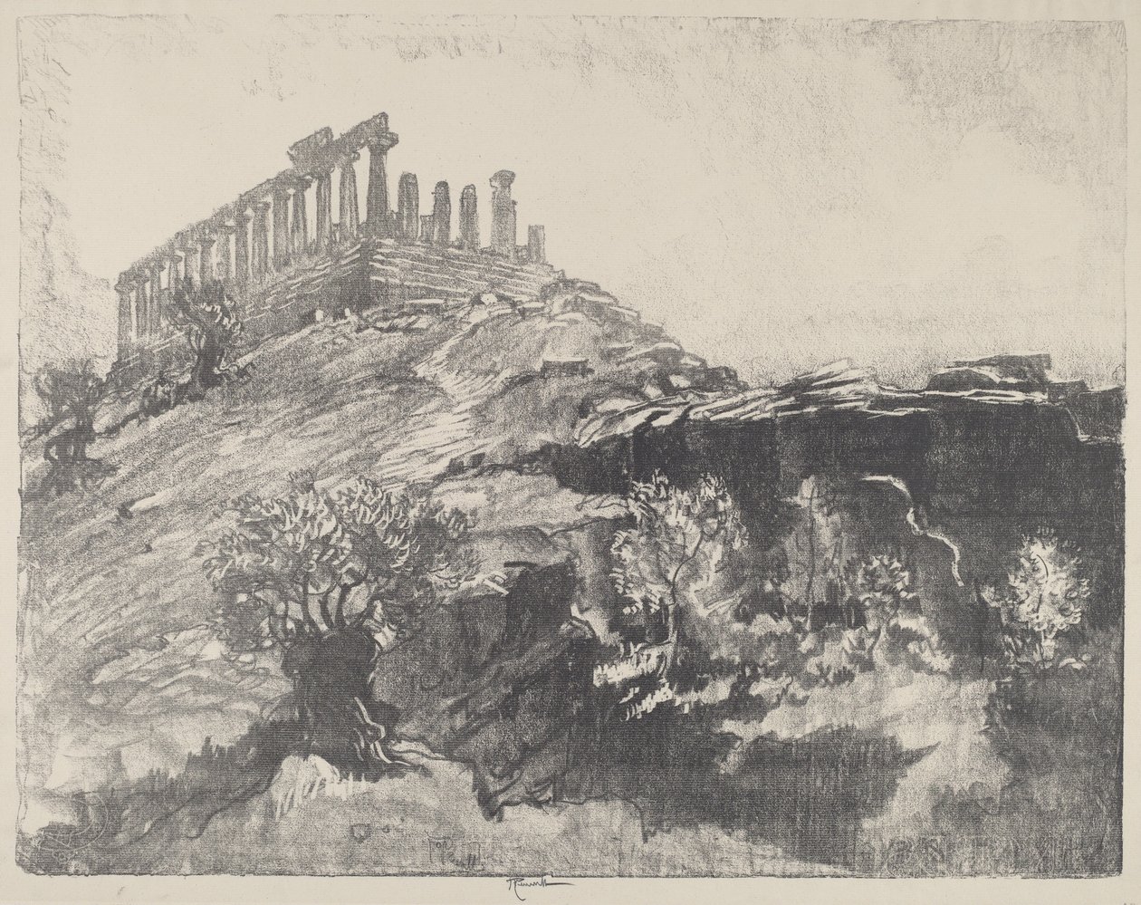 The Temple of Concord on the Wall, Girgenti, 1913. av Joseph Pennell