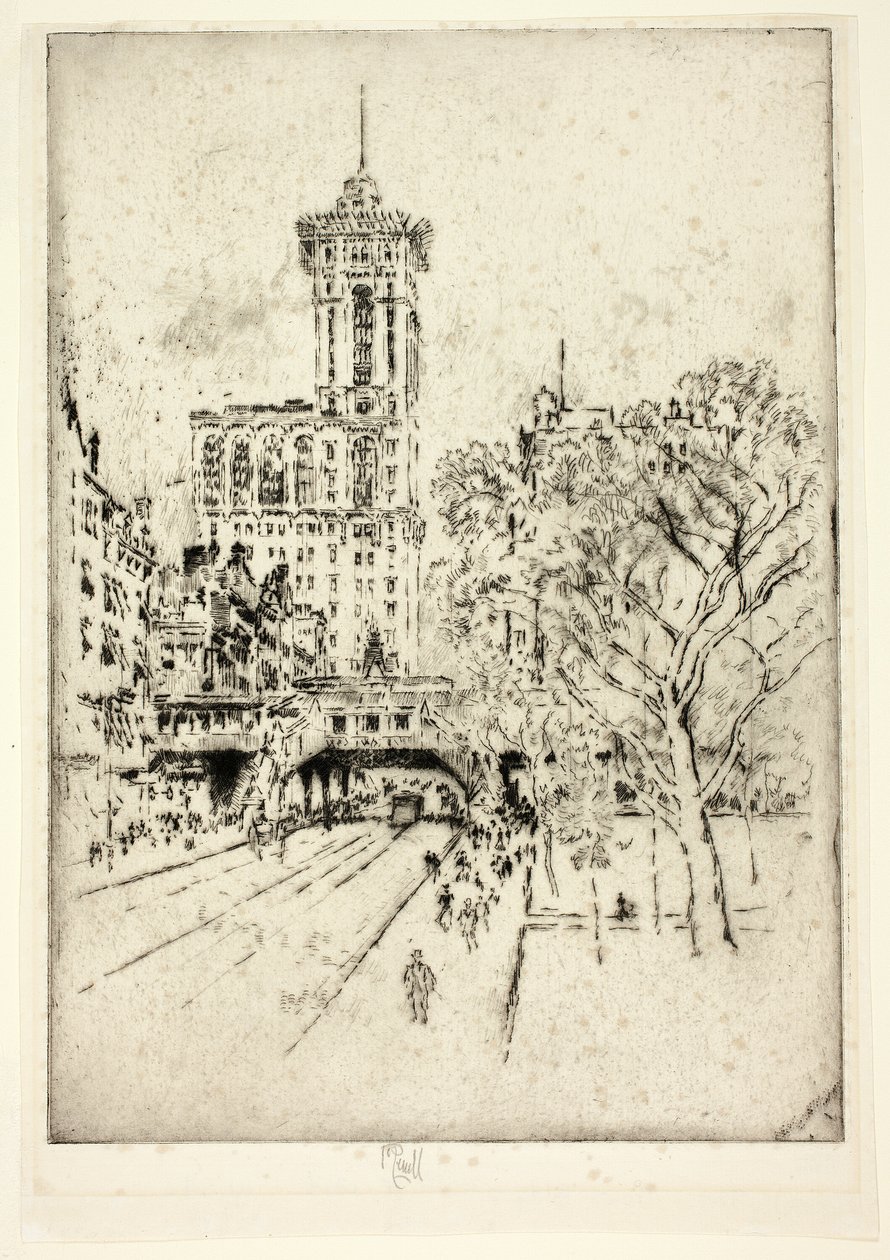 Times Building och 42nd Street av Joseph Pennell
