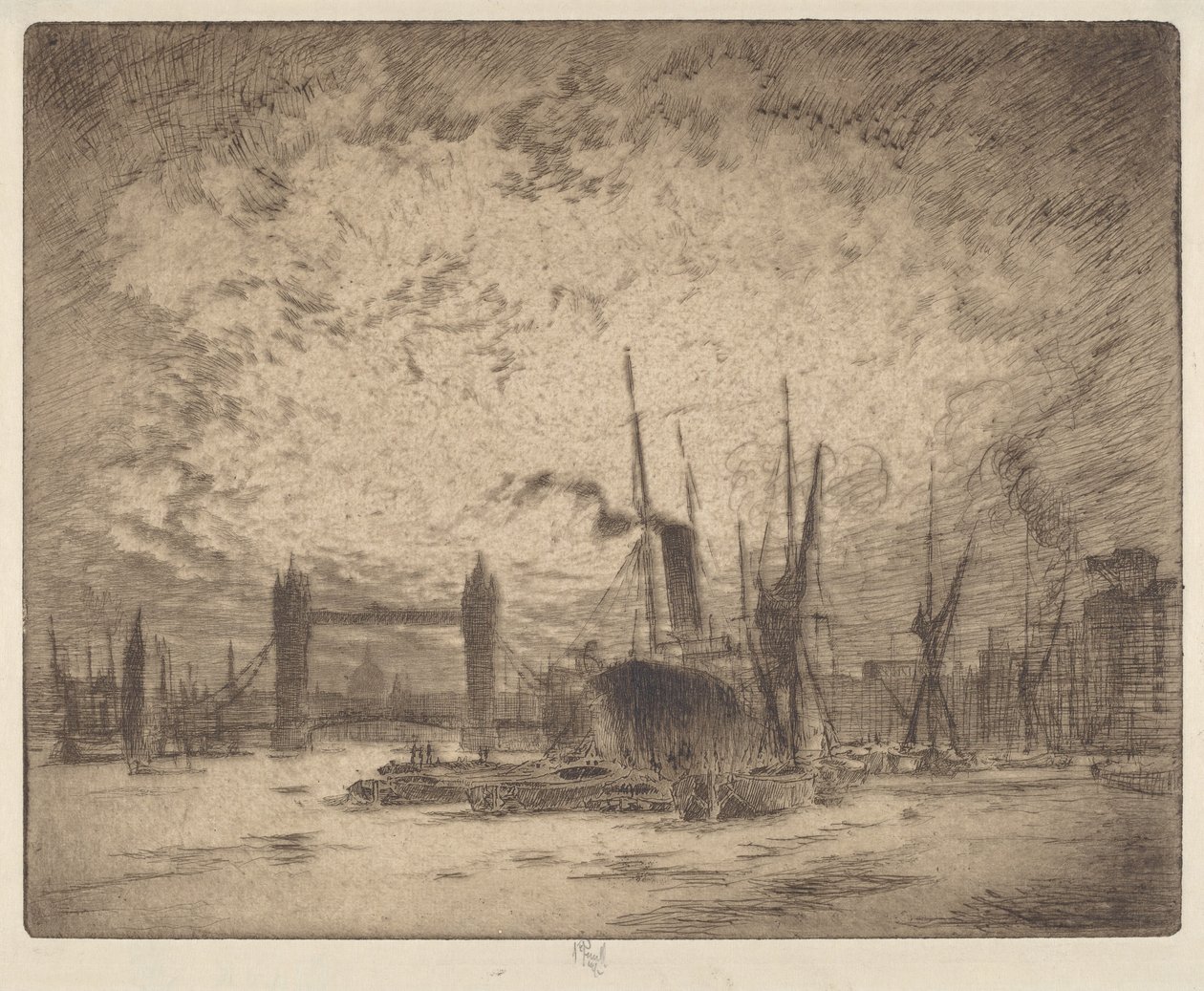 Tower Bridge, kväll av Joseph Pennell
