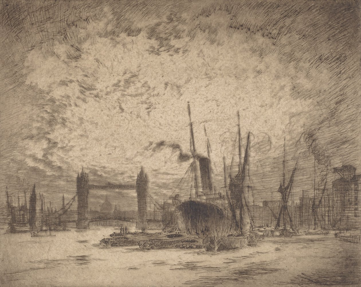 Tower Bridge, kväll, 1905. av Joseph Pennell