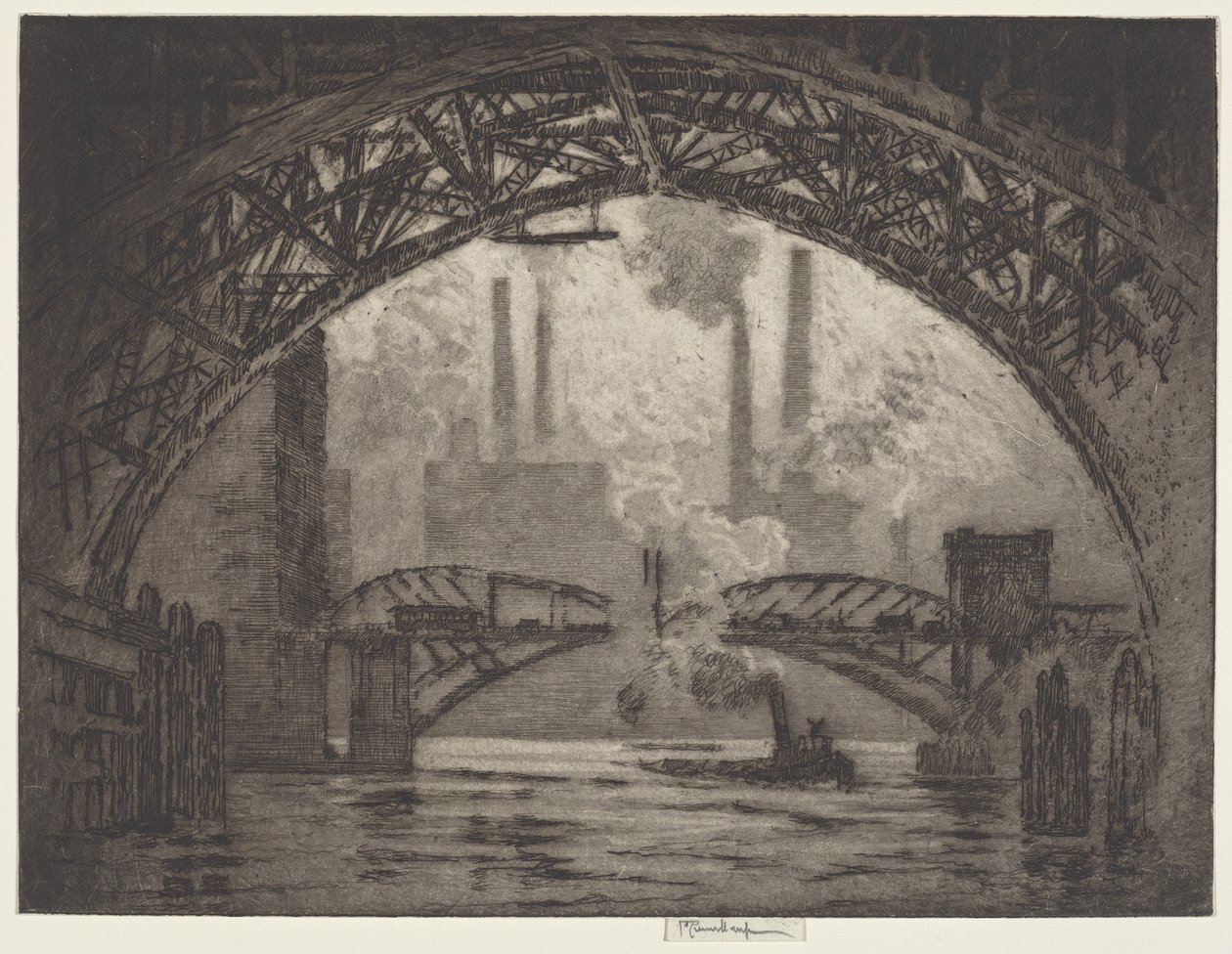 Under broarna, Chicago av Joseph Pennell
