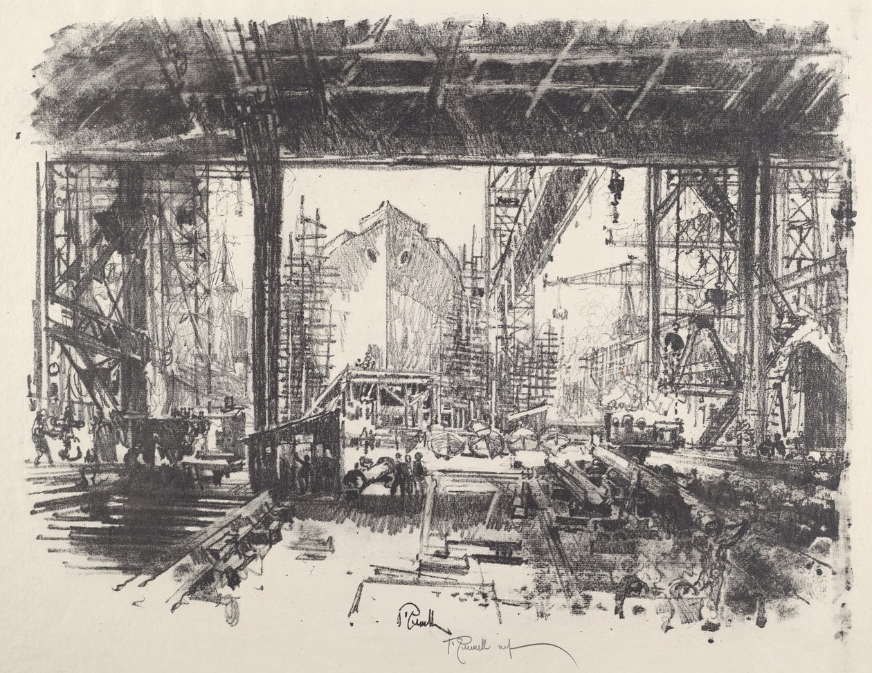 Under skjulet, 1917. av Joseph Pennell