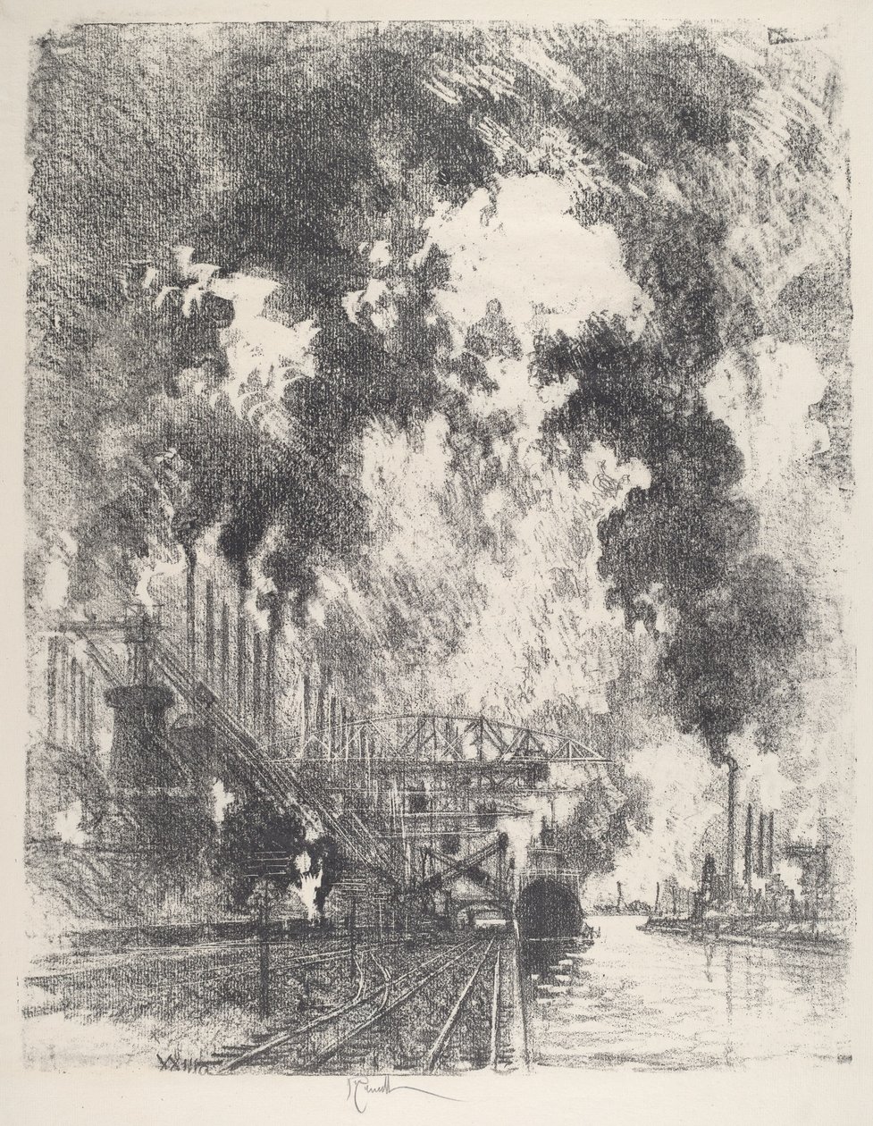 Lossning av malm av Joseph Pennell