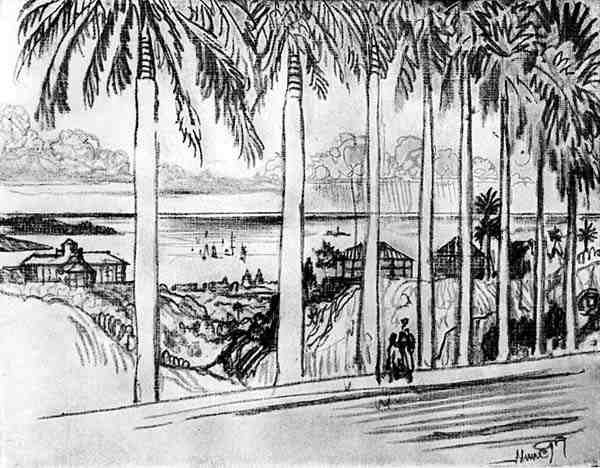 Utsikt från Ancon Hill, skylt XXV från Panamakanalen av Joseph Pennell, 1912 (kol på papper) av Joseph Pennell