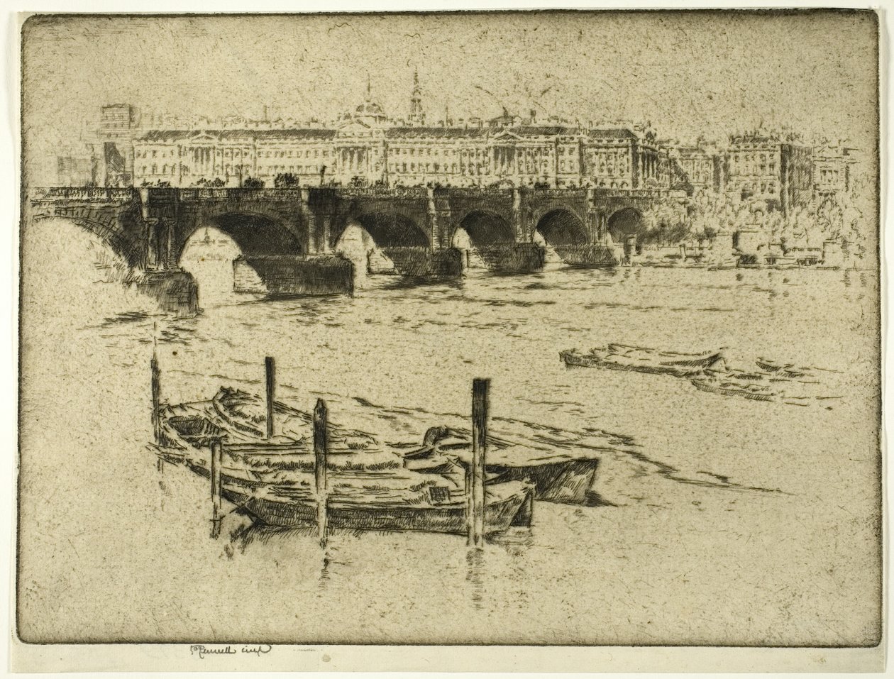 Waterloo Bridge och Somerset House av Joseph Pennell