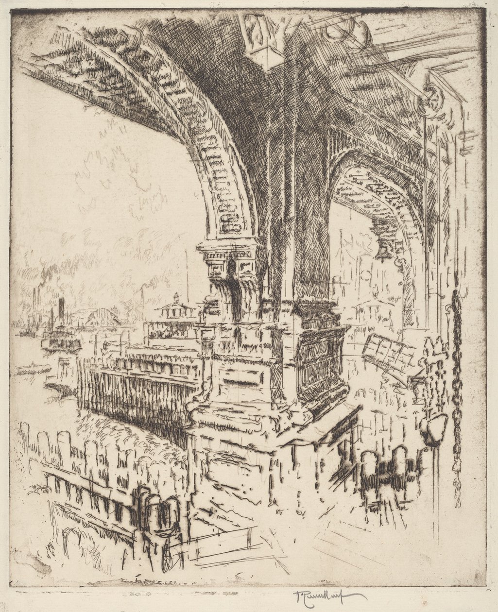 Inom färjan, Cortlandt Street, New York av Joseph Pennell