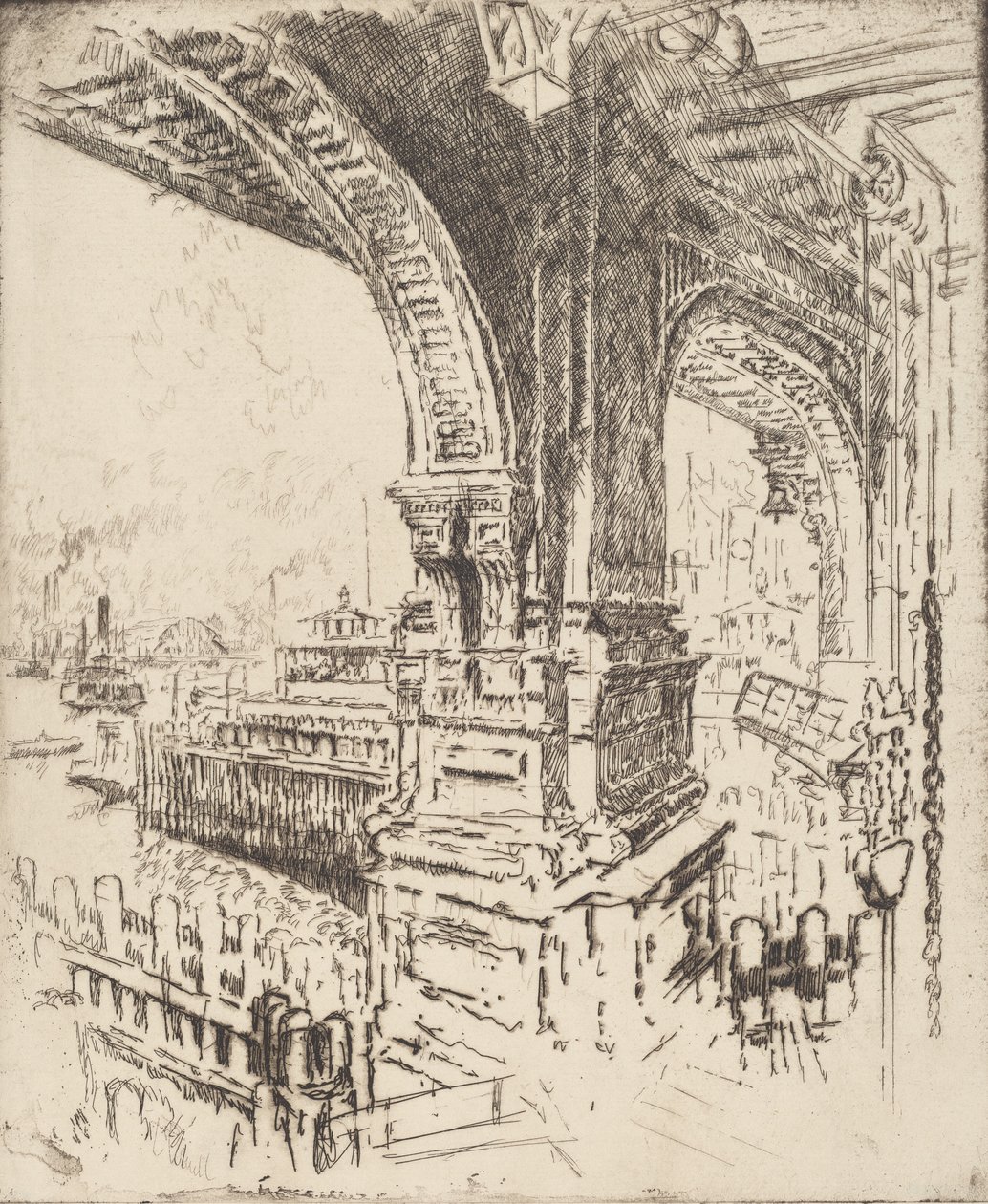 Inom färjan, Cortlandt Street, New York, 1919. av Joseph Pennell