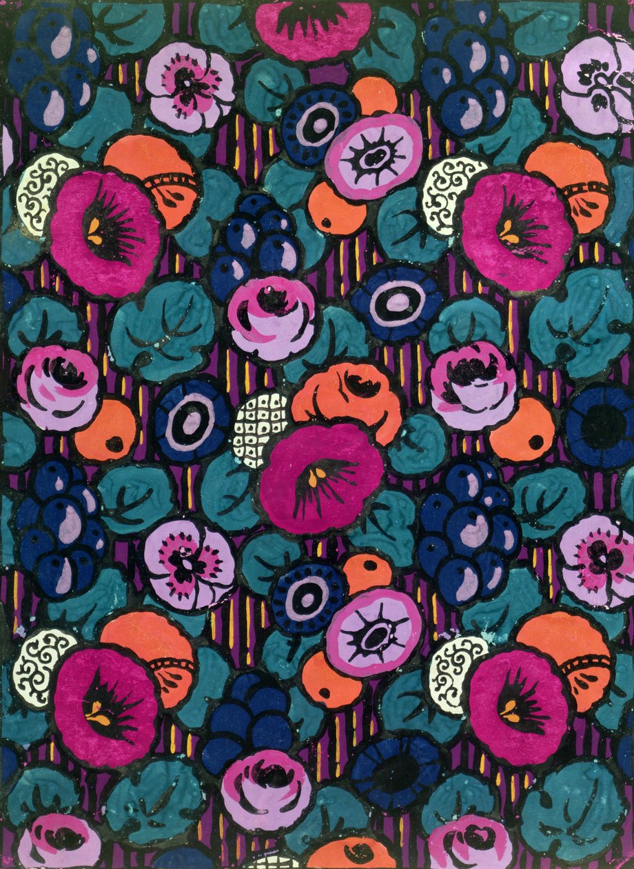 Design för en tryckt textil av Joseph Percy Bilbie (1879-1949), ca 1920 (kroppsfärg) av Joseph Percy Bilbie