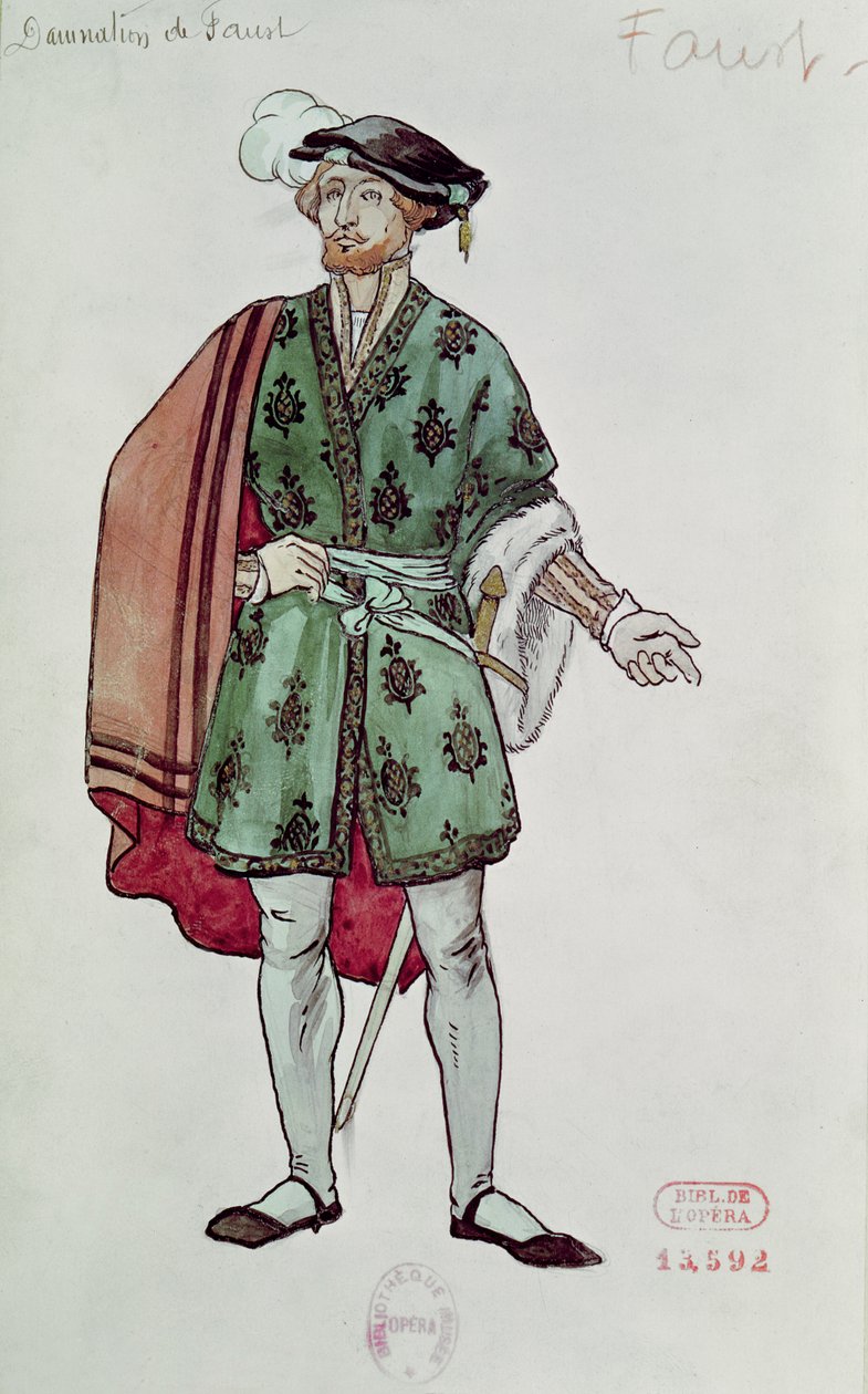 Kostymdesign för Faust ur "La Damnation de Faust" (1846) av Hector Berlioz (1803-69) 1906-08 (akvarell på papper) av Joseph Porphyre Pinchon