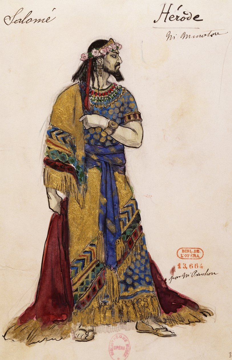 Herodes Antipas, skiss av Joseph Porphyre Pinchon (1871-1953) till Salome av Richard Strauss (1864-1949), uppförd på Opera Garnier i Paris den 3 maj av Joseph Porphyre Pinchon