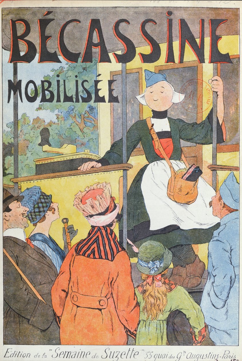 Becassines avresa, omslag till "Becassine Mobilisee", ur "la Semaine de la Suzette", ca 1914 (färglitografi) av Joseph Porphyre Pinchon