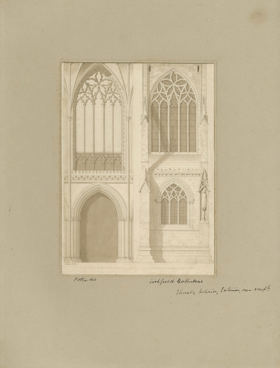 Interiör av Lichfield Cathedral - Kör: sepiateckning, [1819] (teckning) av Joseph Potter