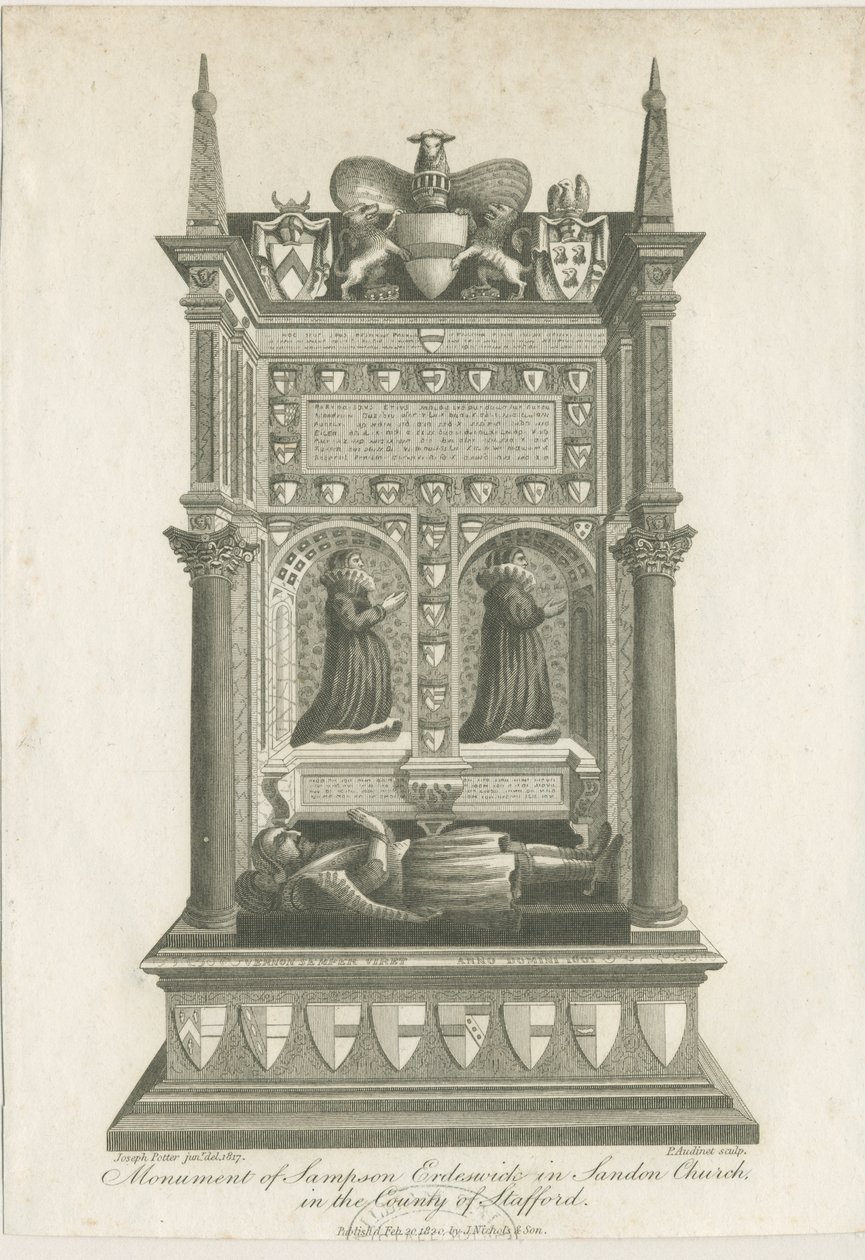 Sandon Church - Sampson Erdeswickes grav: gravyr av Joseph Potter