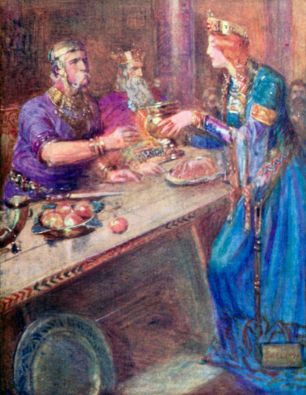 Ger varje krigare vin ur den gyllene bägaren (färglitografi) av Joseph Ratcliffe (after) Skelton