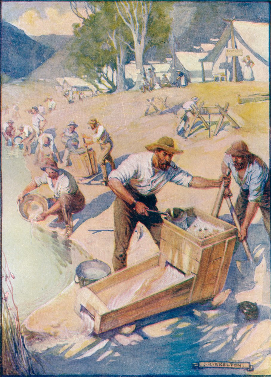 Hela dagen långa ljudet av hackan och vaggans mullret hördes, c1908, c1920. av Joseph Ratcliffe Skelton