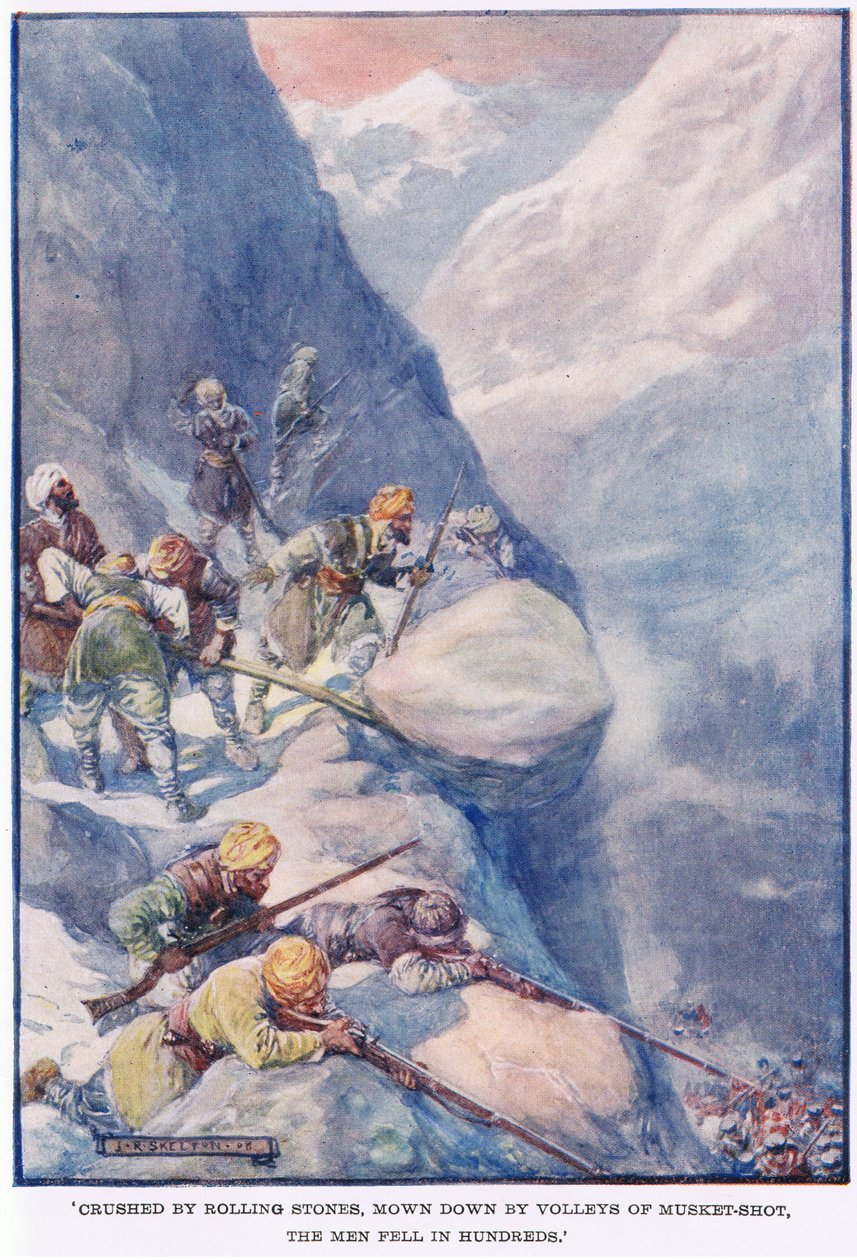 Krossade av rullande stenar, mejas ner av salvor av muskötskott, föll männen i hundratals av Joseph Ratcliffe Skelton