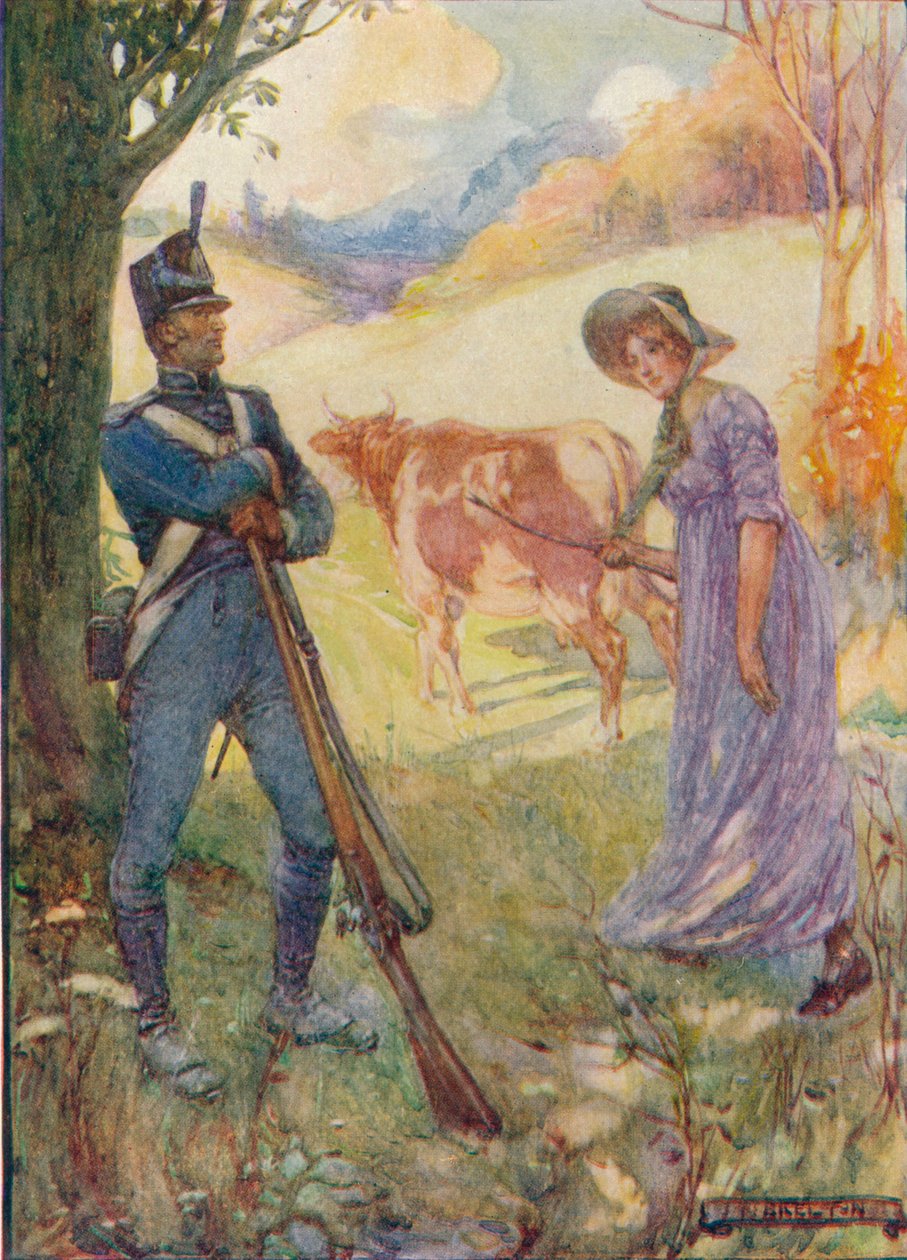 Driving A Cow Before Her, Laura Secord passerade The American Sentries, c1909, c1920 av Joseph Ratcliffe Skelton