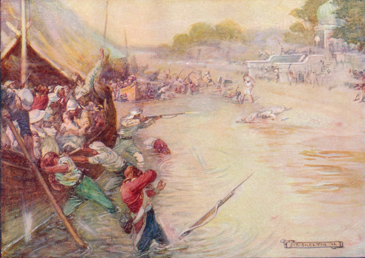 Båtarna fastnade i leran och var ett lätt märke, 1908, c1920. av Joseph Ratcliffe Skelton