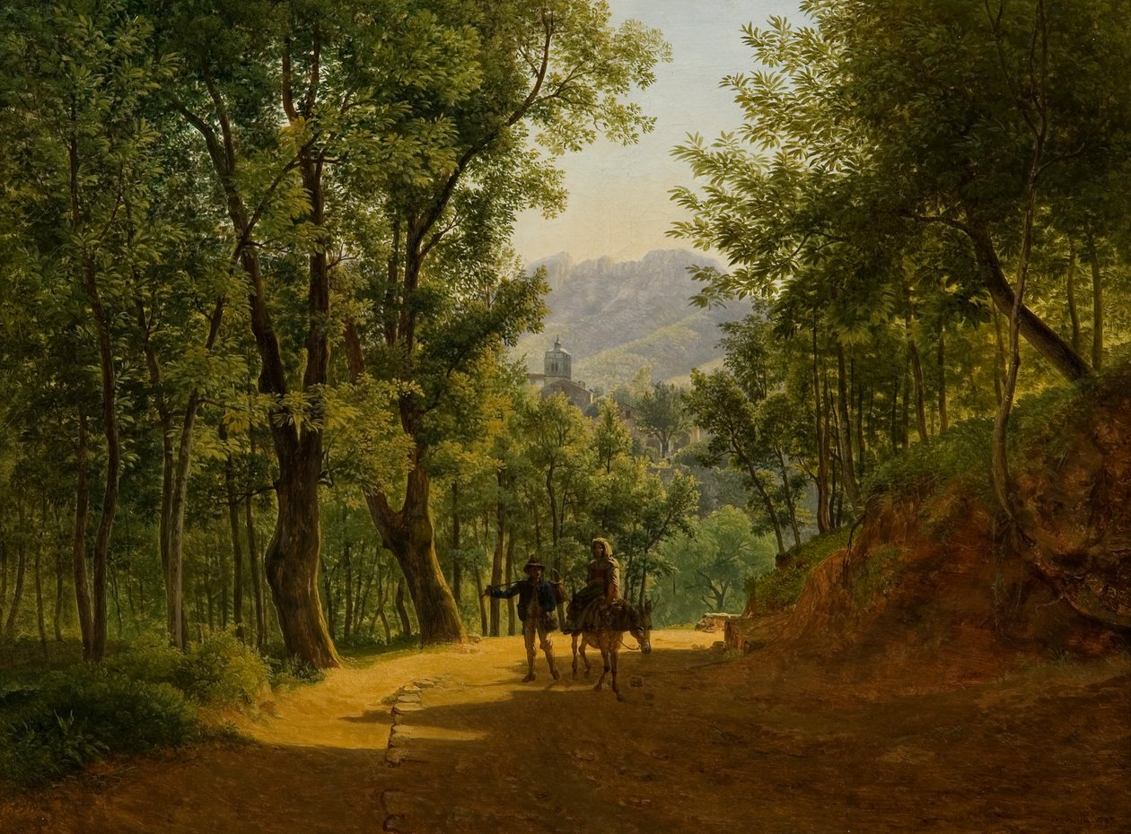 Italienskt landskap (stigen vid Cava de´ Tirreni med kyrkan Santa Maria Maggiore av Corpo di Cava och Monte Finestra i bakgrunden) av Joseph Rebell