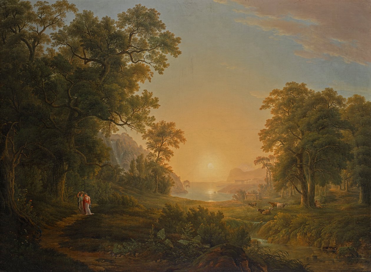 Skogslandskap med soluppgång av Joseph Rebell