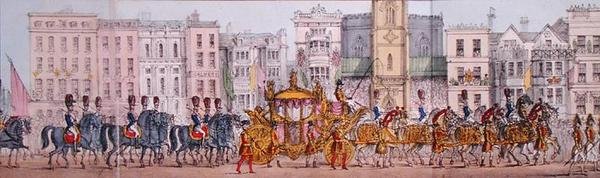 Panoramarepresentation av drottning Victorias kungliga framsteg genom City of London den 9 november 1837 (litho) (detalj) av Joseph Robins