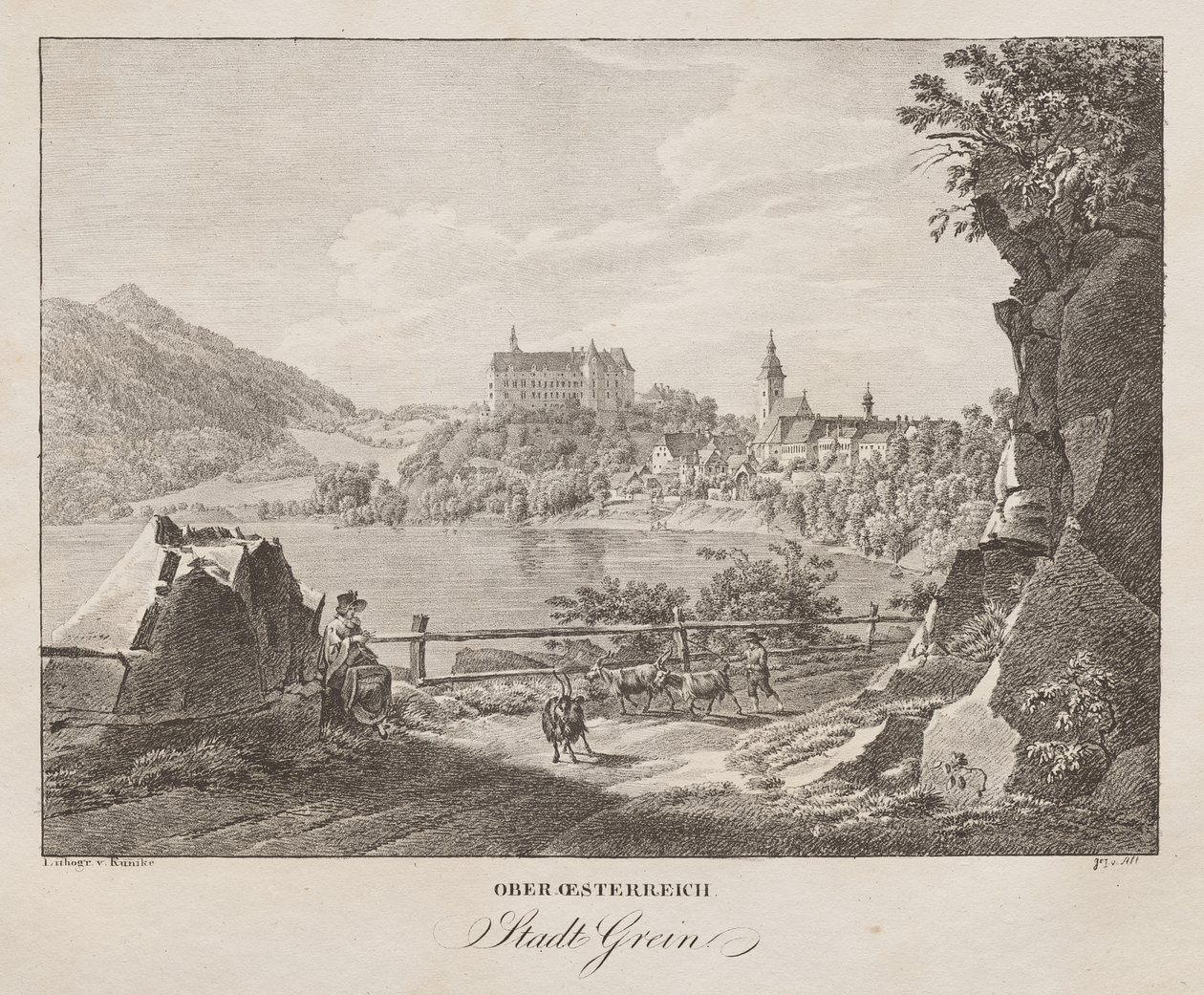 Oberösterreich, stad Grein av Joseph Roettiers