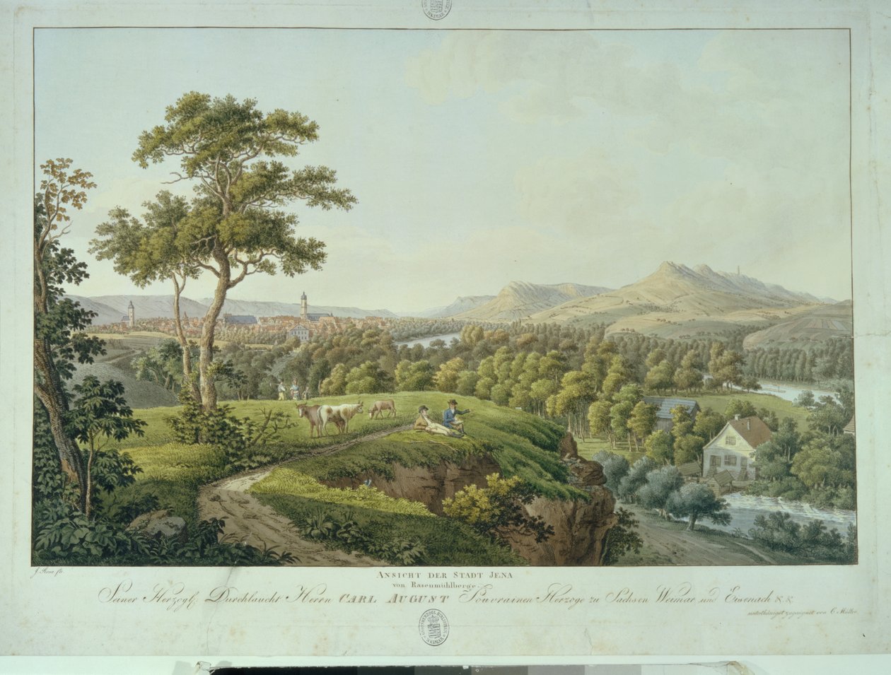 Vy över Jena från Rasenhuehlberg, ca 1810 (etsning) av Joseph Roux
